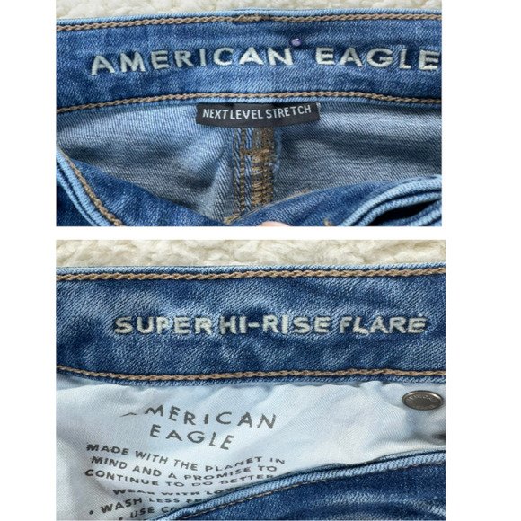 American Eagle Next Level Stretch Super Hi-Rise Flare Women Jeans 14 Retro Y2K - Picture 7 of 11